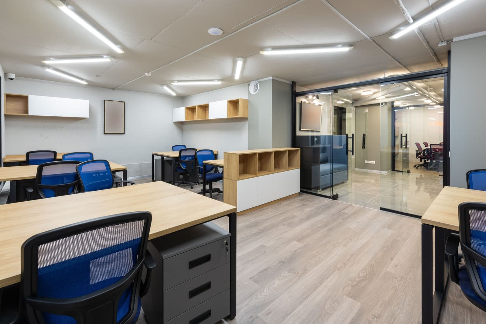 Bright, freshly cleaned open-plan commercial office with polished floors